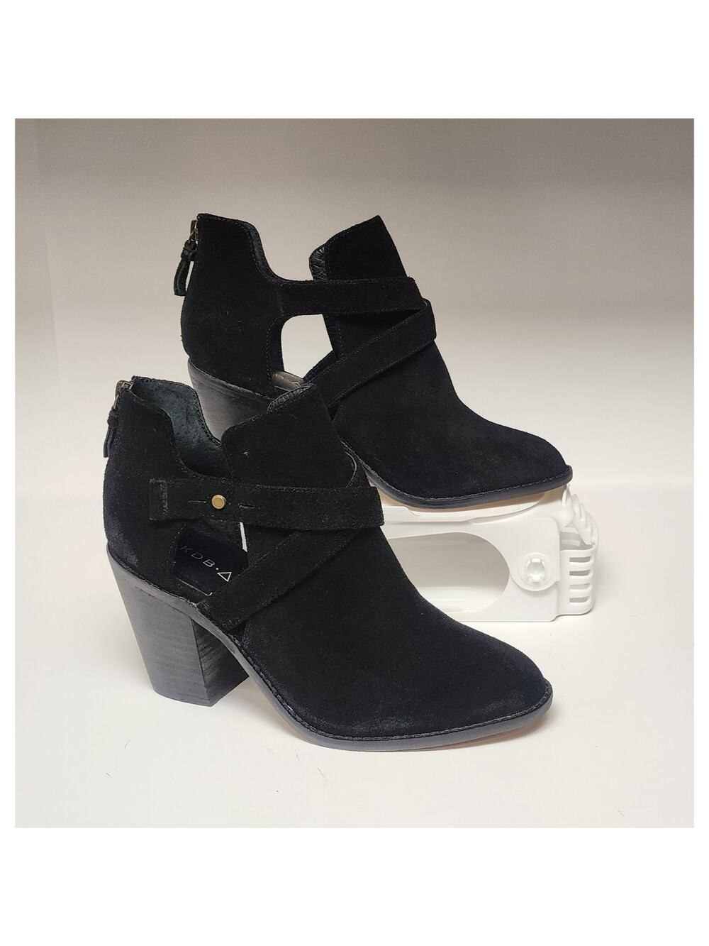 Kelsi Dagger Brooklyn Jalen Black Suede Leather Block Heel Bootie Shoes US 10
